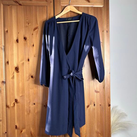 J. Crew Navy Wrap Dress Women’s 8 Classic Knee Length V-Neck Professional Preppy - Picture 2 of 9